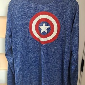Marvel Long Sleeve Blue Heather 100% Polyester Crew Neck Tee Size 34-36 …